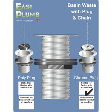 Easiplumb 11/4" Slotted Basin Waste, C.P. Plug & Chain