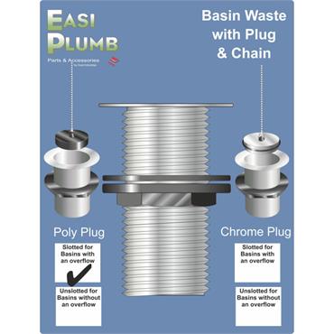 Easiplumb 11/4" Slotted Basin Waste, Poly Plug & Chain