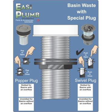 Easiplumb 11/4" Unslotted Basin Waste (Swivel Plug)