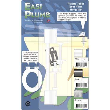 Easiplumb Replacement Plastic Bar Toilet Seat Hinge Set - White