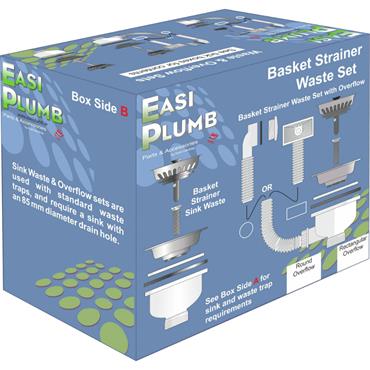 Easiplumb 31/2" Basket Strainer Sink Waste c/w Round & Rectangular Overflow Components