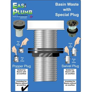 Easiplumb 11/4"  Slotted Basin Waste c/w Popper Plug