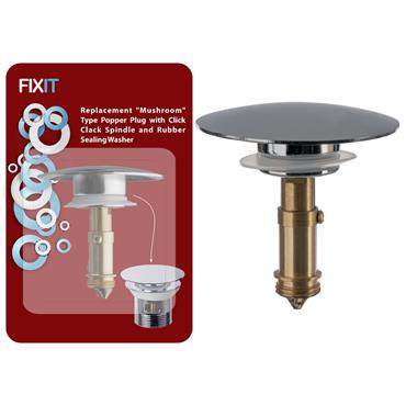 Easiplumb Replacement “Mushroom” Type Popper Plug with Click Clack Spindle and Rubber Sealing Washer