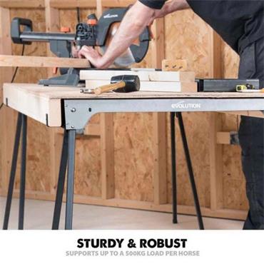 Evolution Metal Saw Horse With Folding Legs 500kg Max Load (Twin-Pack)