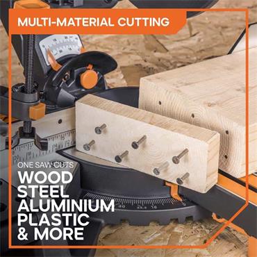 Evolution R255SMS-DB+ 255mm Double Bevel Sliding Mitre Saw 110V and 28T TCT Multi-Material Blade