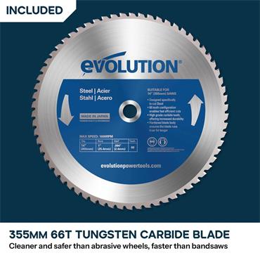 Evolution S355CPSL 355mm Metal Cutting Chop Saw with TCT Mild Steel Blade