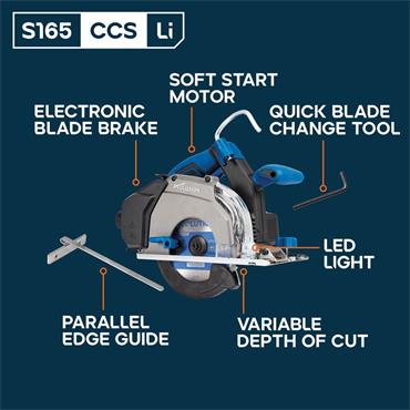Evolution S165CCS-Li 165mm Cordless Metal Cutting Circular Saw with Thin Kerf Blade(2x5Ah)