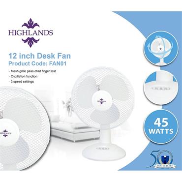 Highlands FAN01 desk fan 3 speed silent & compact fan
