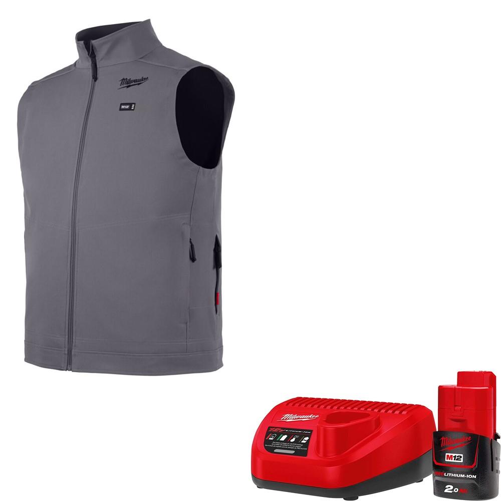 Milwaukee M12HVGREY1-201 M12 Grey Heated Toughshell Vest (1x2Ah) | Toolfix | Dundalk | Co. Louth 