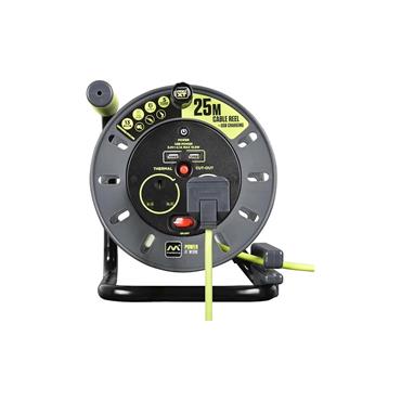 Masterplug OMU25132USL-PX Open Cable Reel 13 Amp & 2 USB 2-Socket 240v 25m