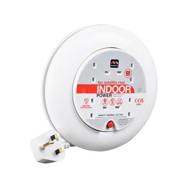Masterplug SATT0413-4W-MS Four Socket Slimline Cassette Reel Extension Lead, 4 Metres, White