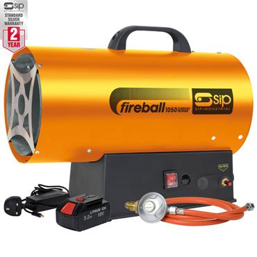 Sip Fireball 1050 Cordless Propane Heater 102,364BTU (1 x 5.2Ah Battery)