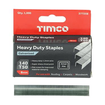 Timco Heavy Duty Chisel Point Galvanised Staples (8mm) - 377258 BOX OF 1000