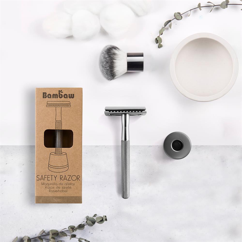 Bambaw Silver Metal Safety Razor With Stand ecostore.ie Ireland