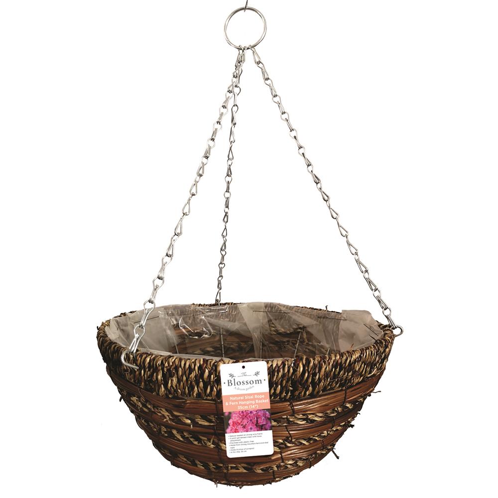 Blossom Sisal Rope & Fern Hanging Basket Natural 14" ecostore.ie Ireland
