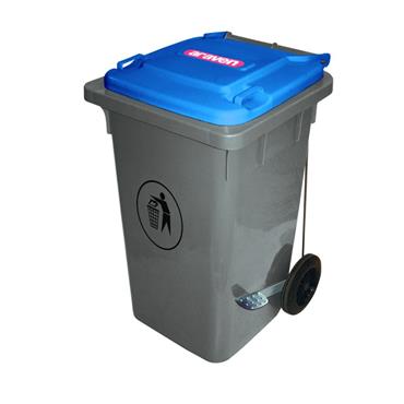 Araven 120 Litre Grey Bin On Wheels Blue Lid