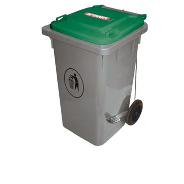 Araven 80 Litre Grey Bin On Wheels Green Lid