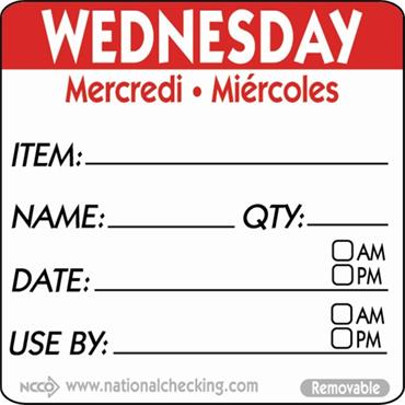 Wednesday NCC Removable Day Label 50mm (500)
