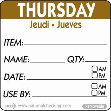 Thursday NCC Removable Day Label 50mm (500)