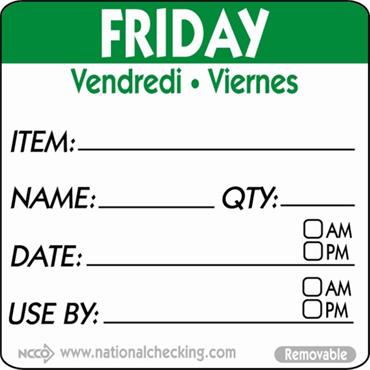 Friday NCC Removable Day Label 50mm (500)