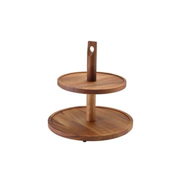 Genware Acacia Wood 2 Tier Cake Stand