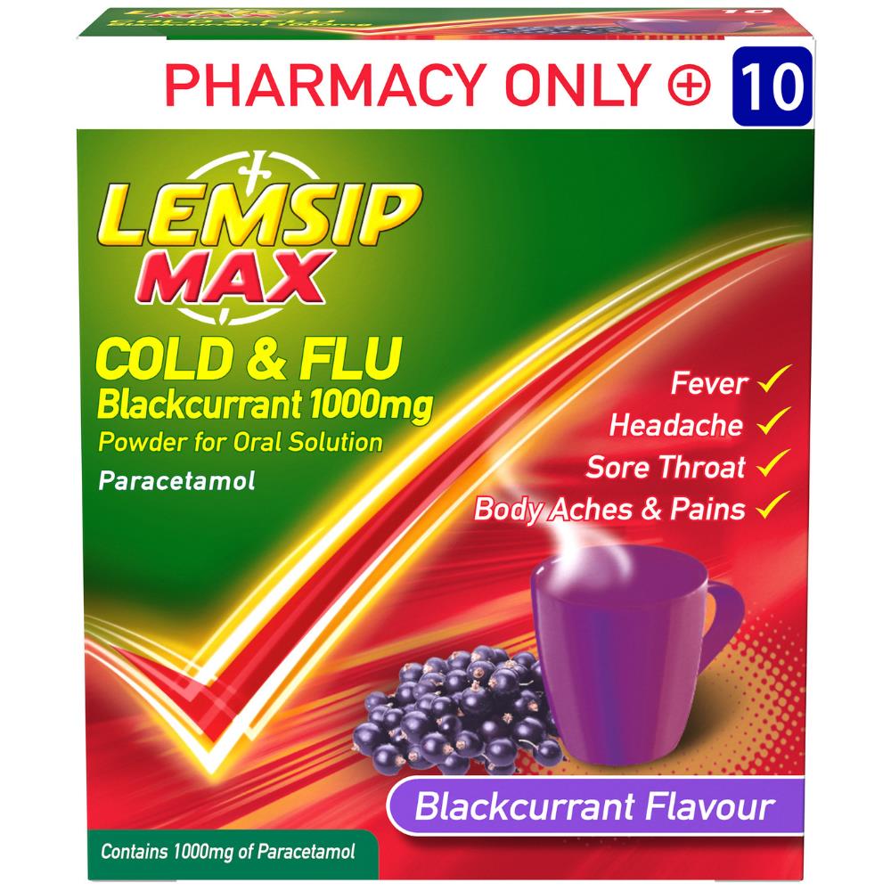 Lemsip Max Cold & Flu Hot Blackcurrant 10 Sachets Strauts Pharmacy