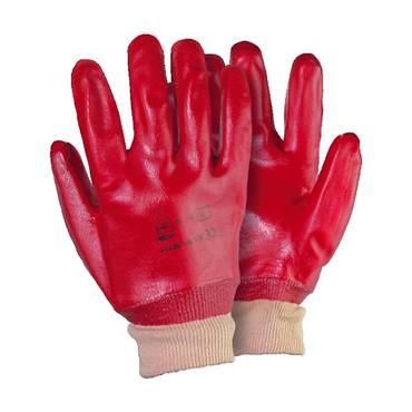 30017 F.F. Group Gloves, Interlock Lining, Red Pvc Fully Coated, Knitted Cuff, 10.5''