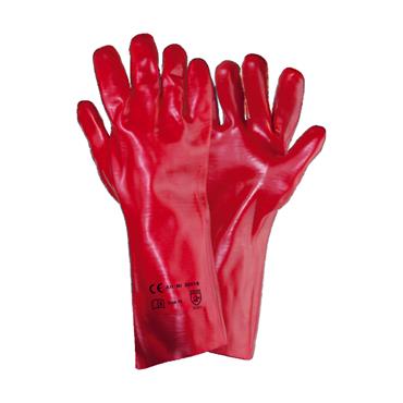 30019 F.F. Group Gloves, Interlock Lining, Red Pvc Fully Coated, Guantlet, 35cm