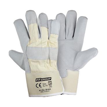 30023 F.F. Group Yellow Cow Split Leather, Blue Stripe Pasted Cuff, 10.5''