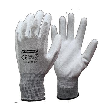 41215 F.F. Group Antistatic Pu Coated Gloves With Poltrueter And Carbon Fiber Blend, 8''/M (White)
