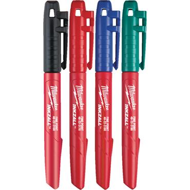 48223106 Milwaukee FINE TIP COLOUR MARKER SET: BLACK, RED, BLUE AND GREEN -4PCS