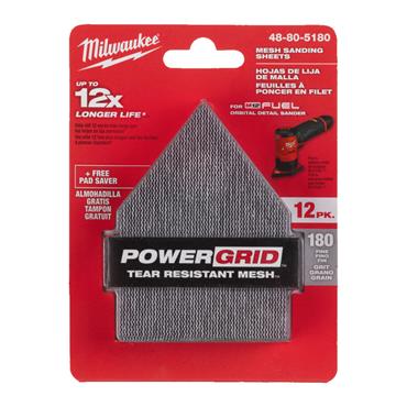 48805180 Milwaukee MESH SANDING SHEETS 67X92 G180-12PC + PAD SAVER