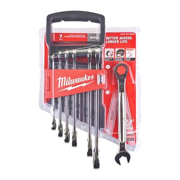 4932464993 Milwaukee Ratcheting Metric Comb. Spanner Set - 7 pcs