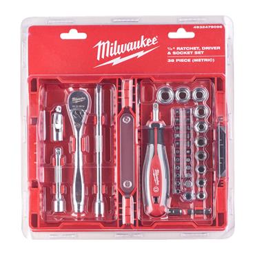 4932479096 Milwaukee 1/4 Ratchet & Driver & Socket Set - 38 pcs