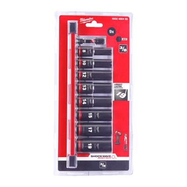 4932480455 Milwaukee Shockwave Impact Duty 3/8 Inch Deep Impact Socket Set-9 pc