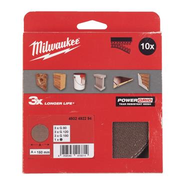 4932492293 Milwaukee SAND DISC PG MESH & PAD SAVER 125 HL SET-10PC