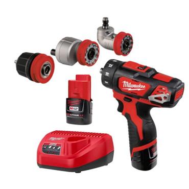 4933447773 Milwaukee M12 4-in-1 Drill Driver Kit, 10mm Chuck, 3 Attachments, 2.0Ah Battery
