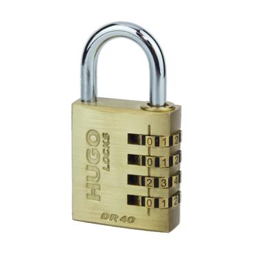 60122 Hugo Padlock Brass, Combination, Dr 40