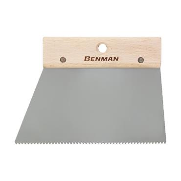 70924 Benman Stainless Steel Triangle Notched Spatula, Wooden Handle, 200 mm