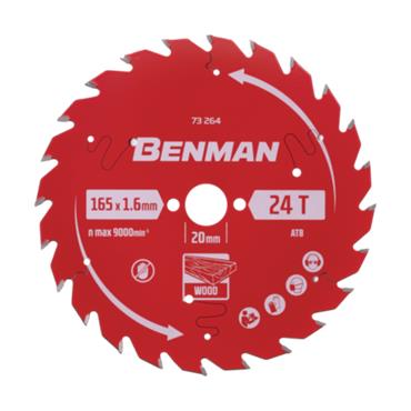 73264 Benman Circular Saw Blade Expert for wood 165 x 1.6mm / 20mm 24T