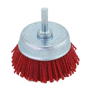 74324 Benman Cup Brush With Abrasive Nylon, Red With Shank, 50 mm