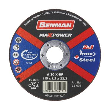 74498 Benman Cutting Disc, For Steel & Inox, Maxpower 115 X 1.2 mm