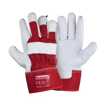 77283 Benman Light Yellow Pig Grain Leather Gloves, Fresh Red Canvas Fabric Black, 10.5''