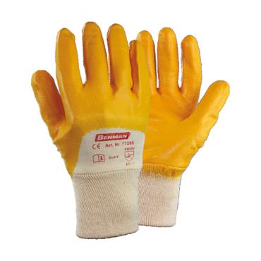 77288 Benman Yellow Nitrile (Nbr) Coated Gloves, Interlock Lining Knitted Wrist, Grade A, 8''/M