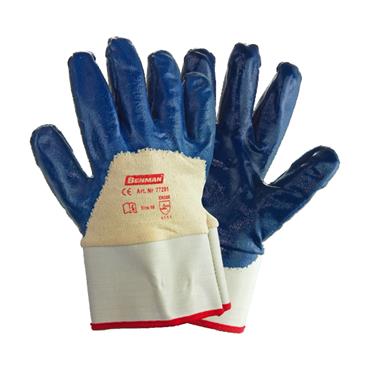 77291 Benman Blue Nitrile (Nbr) Gloves, Half Back Coated, Jersey Linning, Safety Cuff, 10''