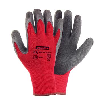 77297 Benman Red Poltrueter Gloves Knitted Lining, Black Latex Palm, 8''/M
