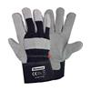 77304 Benman Grey Cow Split Leather Gloves, Index Finger, Dark Grey Cotton, Rubberized Cuff, 10.5''
