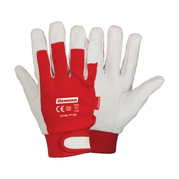 77359 Benman Grey Pig Skin Leather, Red Fabric, Keystone Thumb, Red Elastic Cuff, 10''/Xl