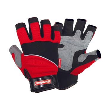 77363 Benman Gloves, Black Leather, Reinforced Thumb And Fore Finger, Fingerless, Velcro Adj 10''/Xl