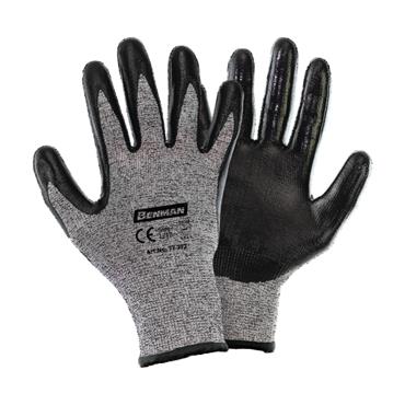 77393 Benman Cut Resistant Knitting Gloves, Black Nitrile Palm Coated, 10''/Xl